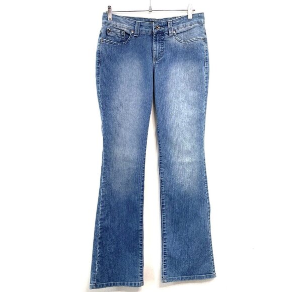 Nine West Jeans Bleecker Straight Leg Flap Pocket Distressed Denim Womens 4 Long - Picture 1 of 12